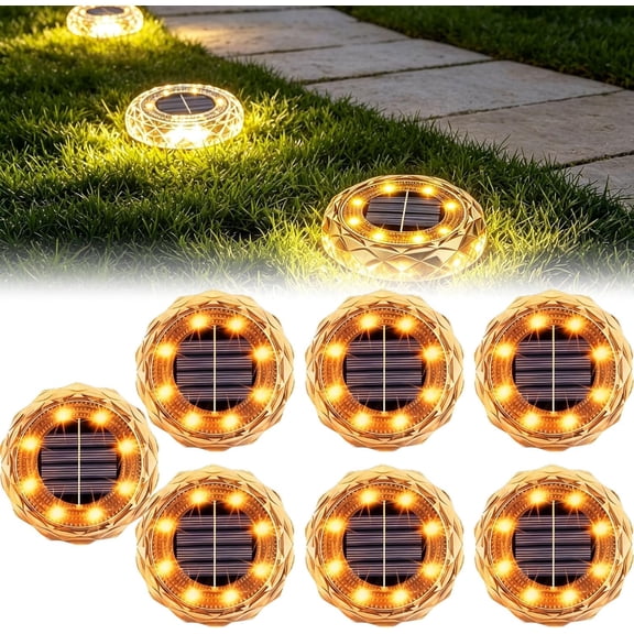Solar Outdoor LED Ground Landscape Lights, Automatic Light Sensor Path Lights, Cool White Light for Garden, Lawn, Patio, Driveway, Yard (7 Pack, Yellow)