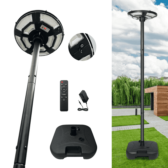 Solar Outdoor Lamp Post with Removable Pole and Base - Waterproof Motion Sensor 750-LED Street Light with Remote and DC Port for Yard, Patio, Camping, Dusk to Dawn for Outdoor Lighting(Plug Inclued)