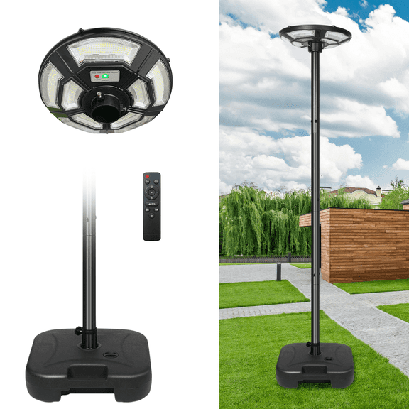 Solar Outdoor Lamp Post with Removable Pole and Base - Waterproof Motion Sensor 750-LED Street Light with Remote and DC Port for Yard, Patio, Camping, Dusk to Dawn for Outdoor Lighting(Plug Inclued)