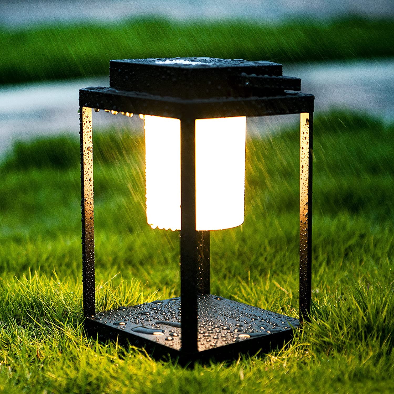 Solar Outdoor Lantern Aluminum LED Portable Rechargeable Solar Table Lamp 35W 3000K Outdoor Nightstand Lamp IP44 Waterproof Cordless Touch Control USB Solar 2 in 1 Hand Light for Patio, Black