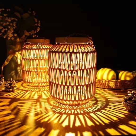 Solar Outdoor Lanterns ,  Rattan Lantern Lights for Outside, Solar lamp Outdoor Chandelier Idea for Gazebo Pergola Porch Patio Pathway Decor (2)