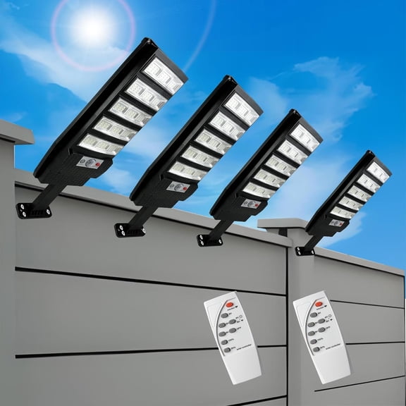 Solar Outdoor Light 1 Pack, 135 LED 6500K Dusk to Solar Street Light IP65 Motion Sensor Flood Light with Remote Control Light for Patio Barn Yard Garage (4 Pack)