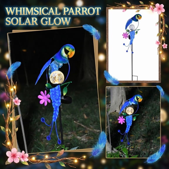 Solar Outdoor Lighting, Yard Art Outdoor and Garden, Bird Wall Decor, Metal Wall Art Outdoor, 11.8X7.5X4 Inch Fashion Parrot Iron Craft Wall Sconce, Solar Operated Accent Light