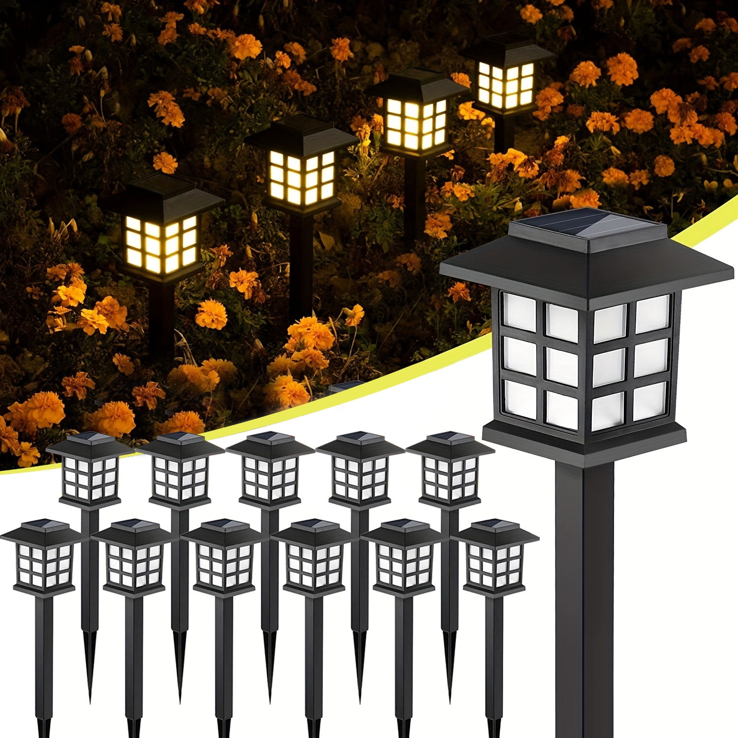 Solar Outdoor Lights, 12 Pack LED Solar Path Lights, Solar Walkway Lights Maintain 10 Hours of Lighting for Your Garden, Landscape, Path, Yard, Patio, Driveway,Warm White