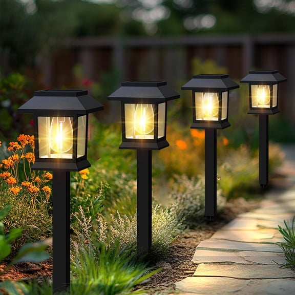 Solar Outdoor Lights, 12 Pack Solar Pathway Lights Waterproof, Landscape Lighting for Path Walkway Lawn Garden Yard Outside Dcor, Black