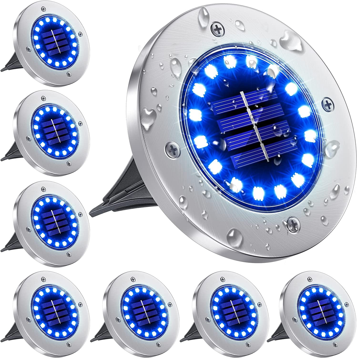 Solar Outdoor Lights with 16 LEDs, Blue Color Bright Solar Ground