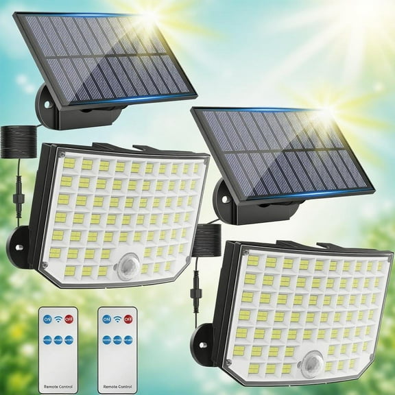Solar Outdoor Lights, 256 LED Solar Motion Sensor Security Flood Lights with 16.4Ft Cable, IP65 Waterproof for Outside Yard Garage - 2 Pack