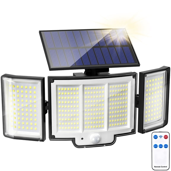 Solar Outdoor Lights, 3 Heads Motion Sensor Lights, 348 LED Security Lights with Remote Control, 270° Wide Angle Flood Wall Lights with 3 Modes