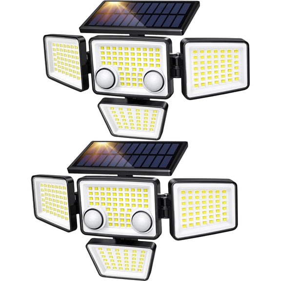 Solar Outdoor Lights - 3000LM 188 LED Motion Sensor Lights, 4 Heads Security Light,IP65 Waterproof, Easy Install,270Wide Angle Flood Wall Light with 3 Modes for Backyard Yard (2 Pack)