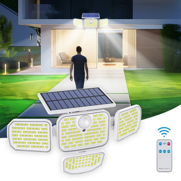 Solar Outdoor Lights 4 Heads Motion Sensor Waterproof Remote Control 1-PACK