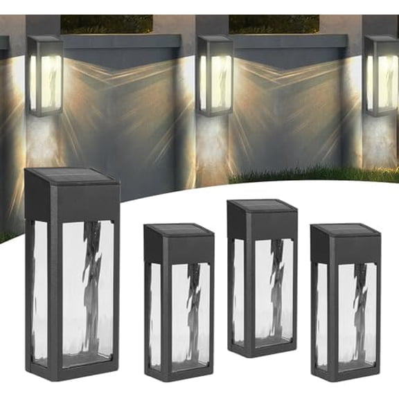 Solar Outdoor Lights, 4 Pack Textured Glass Solar Wall Lights for Yard, Fence, Porch and Garage with 2 Modes, Body in Aluminum and Waterproof$$Tools & Hardware Other