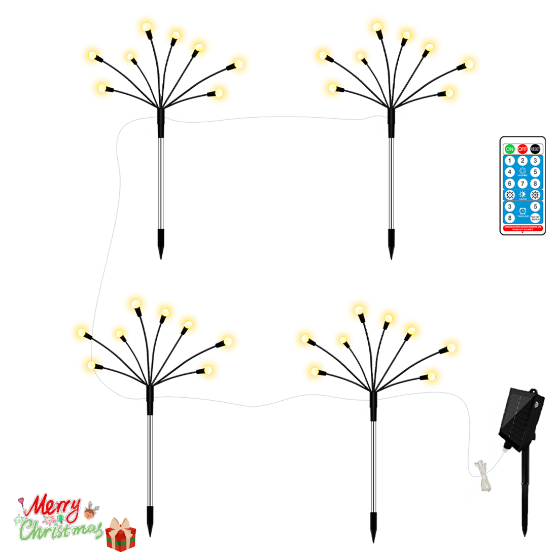 GIGALUMI Solar Deck LED Lights, Christmas Decoration Solar Fence Lights 8 Pack, Outdoor Wall