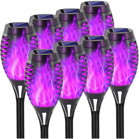 Solar Outdoor Lights, 8 Pack Purple Halloween Decorations Outdoor, Waterproof Mini LED Solar Tiki Torches for Outside Light for Halloween Garden Yard Porch Lawn Decor
