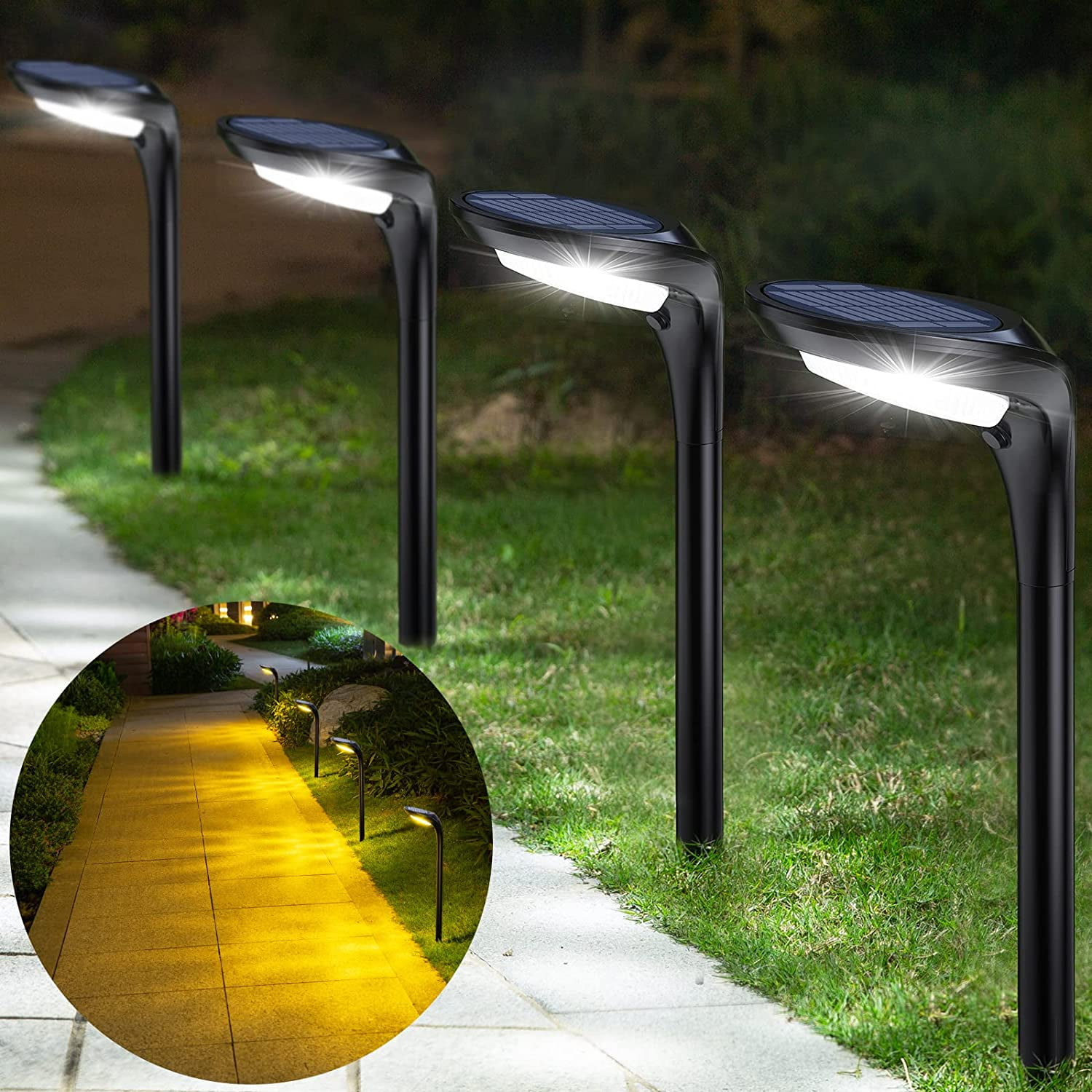 Solar Powered Black LED Pathway Lights with Adjustable Heights
