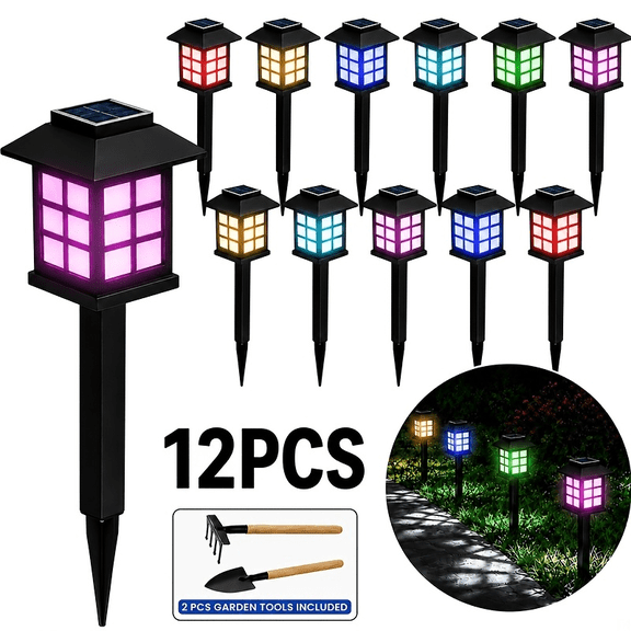 Solar Outdoor Lights Colorful Light Source IP55 Waterproof for Garden Pathway 12 Pack