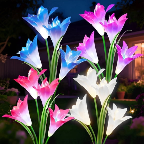 TOPZOO Outdoor Solar Lights Garden Decor,  Lily Flowers Lights 4 Pack, Color Changing Garden Stake Lights for Outside Patio, Landscape, Yard Decor
