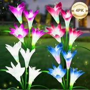 TOPZOO Solar Garden Lights Outdoor Decorative, Lily Flowers Stake Lights, Multi-Color Changing Outside Solar Lights Solar Powered for Garden Patio Landscape Yard Outdoor Decor, 4 Packs