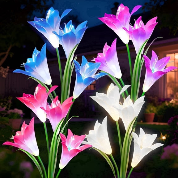 TOPZOO Outdoor Solar Lights Garden Decor, Lily Flowers Lights 4 Pack, Color Changing Garden Stake Lights for Outside Patio, Landscape, Yard Decor