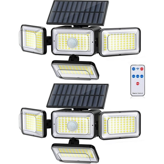Oumilen Solar Outdoor 4 Head Solar Flood Lights, Motion Sensor, Pack Of 2