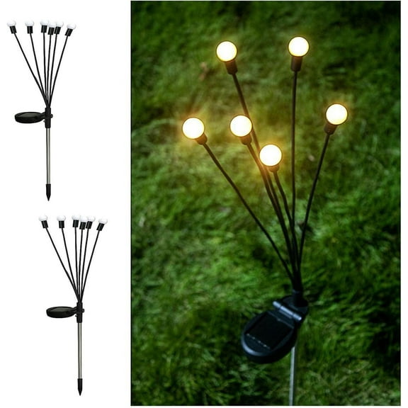 Solar Outdoor Lights LED Solar Powered Firefly Lights with 6 LED Bulbs, Path Landscape Decorative Lights, Sway by Wind(2PCS)