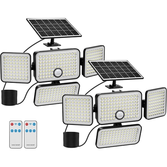 Solar Outdoor Lights Motion Sensor Extension Cord 4 Heads 2Pcs