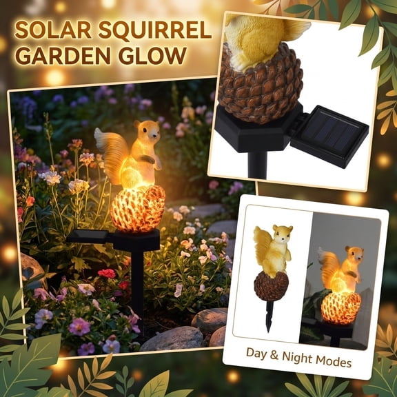 Solar Outdoor Lights Squirrel Garden Statues Decor，Resin Squirrel Solar Light Birthday Gifts for Mom- Waterproof Cute Animal Figurine Lights for Balcony, Yard, Lawn, Pathway, Walkway