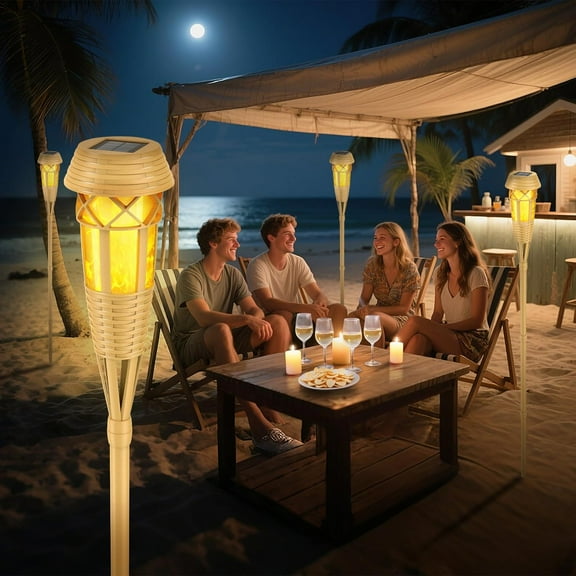 Solar Outdoor Lights Torches with Flickering Flame for Garden Decor, Waterproof Garden, Outdoor & Pathway Yard Decorations with Flame Torches - 4 Pack
