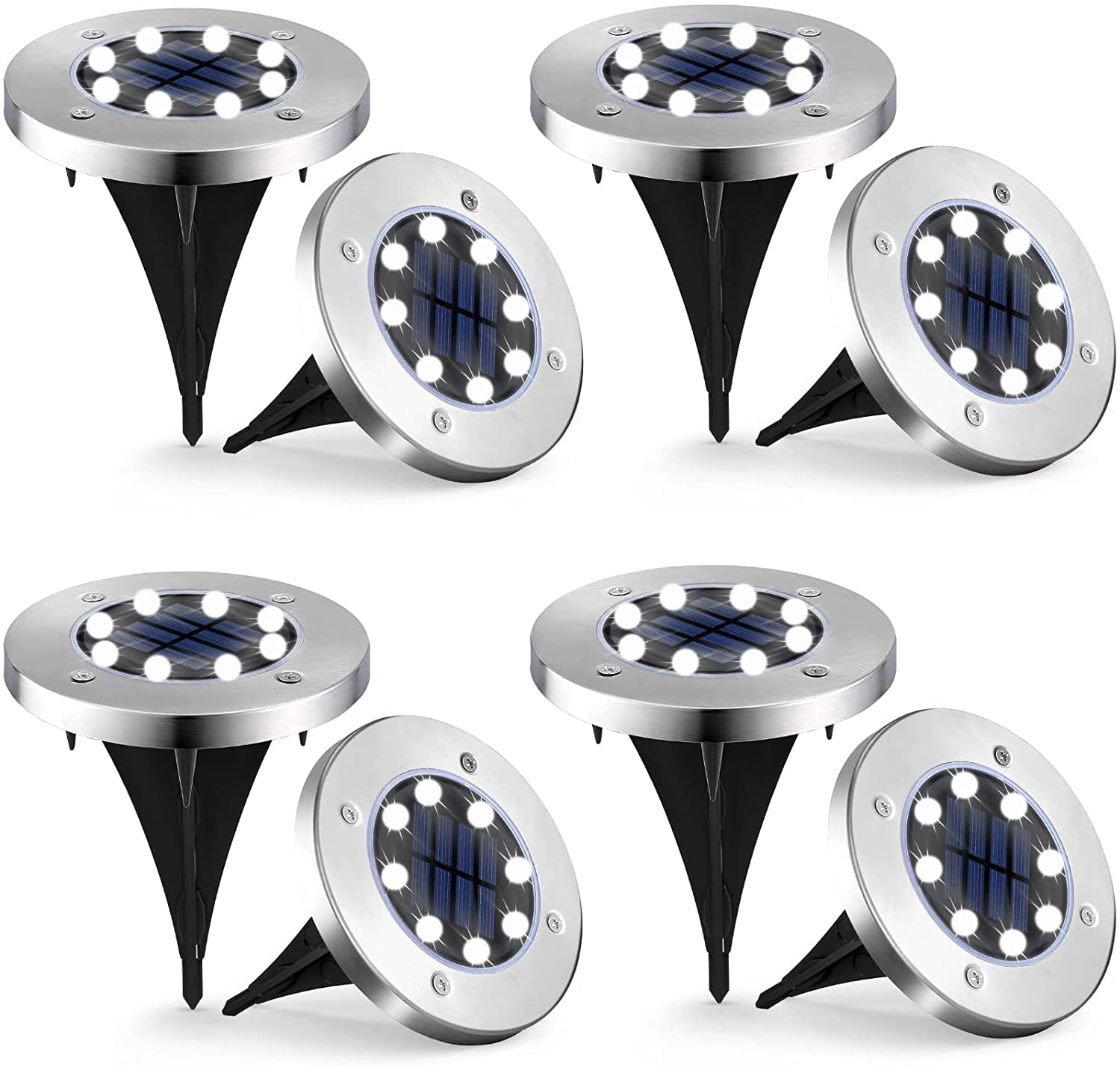 Solar Outdoor Lights Walkway Lights 8Packs, Bright Solar Ground Lights Uplight Sidelight, Waterproof Solar Deck Lights