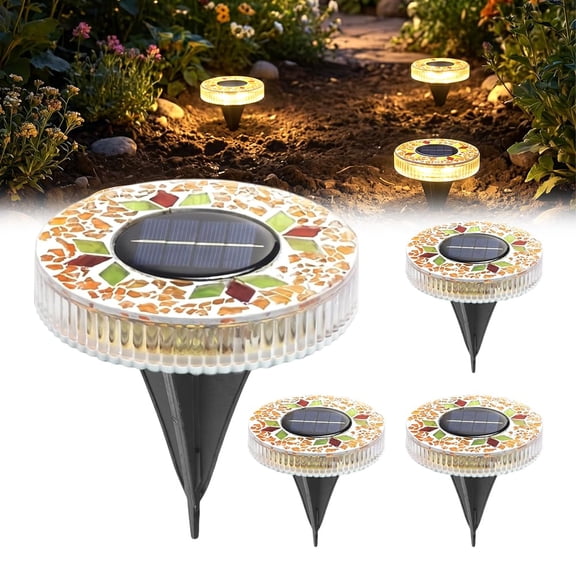 Solar Outdoor Mosaic Disk Lights, 2026 Upgraded Mosaic Solar Disk Light, Outdoor Waterproof Mosaic Solar Ground Lights, for Pathway Walkway Patio Yard Driveway