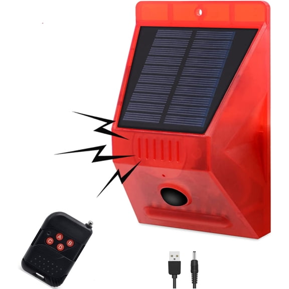 Solar Outdoor Motion Sensor Alarm-129db Loud Siren Lamp Noise Maker, 4 Working Modes Strobe Light with Remote,Say Goodbye to The Unwanted Explorers