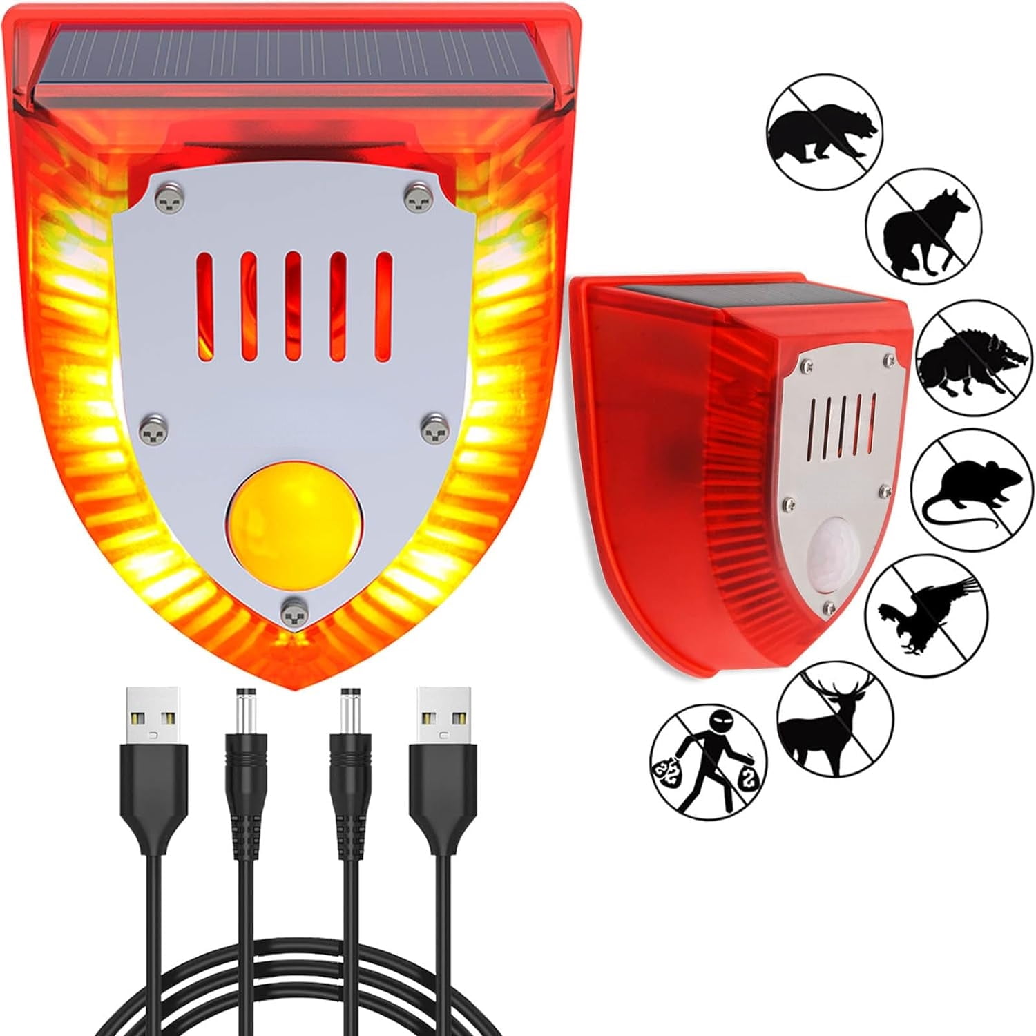 Solar Outdoor Motion Sensor Alarm with Dog Barking & Gunshot Sounds