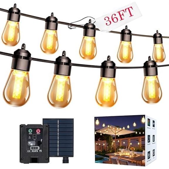 Solar Outdoor Party Lights Waterproof LED IP66 with 15 Bulb Warm White String Lights Patio Lights for Christmas Camping Wedding Birthday Backyard Gazebo Party Decor$$Tools & Hardware Other