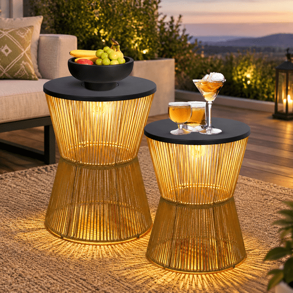 Solar Outdoor Side Table With Dimmable Light Patio Tables For Outside ...