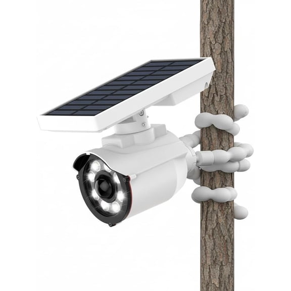 Solar Outdoor Simulated Cameras Camera Wire Free Solar Motion Light Motion Sensor Floodlights Spotlight with Adjustable Pole Bracket Flexible Twist Mount for Outdoor