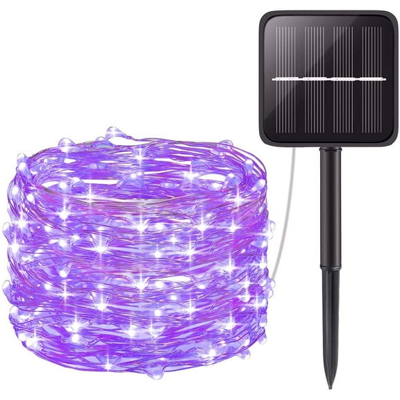 Solar Outdoor String Lights 100 LED Solar Powered Fairy Lights 33ft Flexible Copper Wire Auto On/Off 8 Modes Waterproof IP65 String Lights for Garden, Patio, Windows, Trees, Party (Purple)
