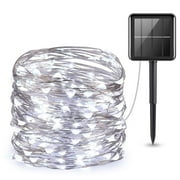 Solar Outdoor String Lights 100 LED Solar Powered Fairy Lights 33ft Flexible Copper Wire Auto On/Off 8 Modes Waterproof IP65 String Lights for Garden, Patio, Windows, Trees, Party Cool white