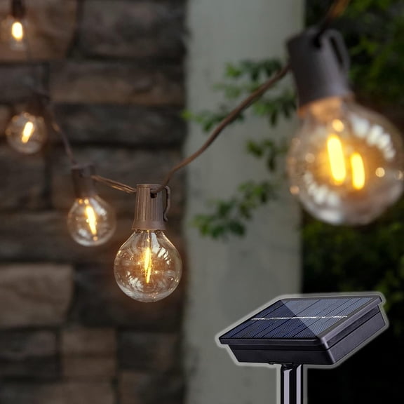 Solar Outdoor String Lights, 15FT G50 Patio Lights String with 10 Warm White LED Shatterproof Bulbs, for Garden, Backyard, Pergola, Party, Cafe, Camping Decoration (15FT)
