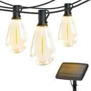 Solar Outdoor String Lights 50ft, DAYBETTER S14 Patio Lights with 12 Edison Vintage Bulbs, Connectable Hanging Lights for Porch Backyard, Waterproof & Shatterproof