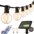 thumbnail image 1 of Solar Outdoor String Patio Bistro Lights, 50ft 52LED 3W G40 Bulbs, USB Rechargeable Portable Edison Café String Lights for Porch, Pergola, Backyard, Garden, Pool, Party, Camping, 1 of 9