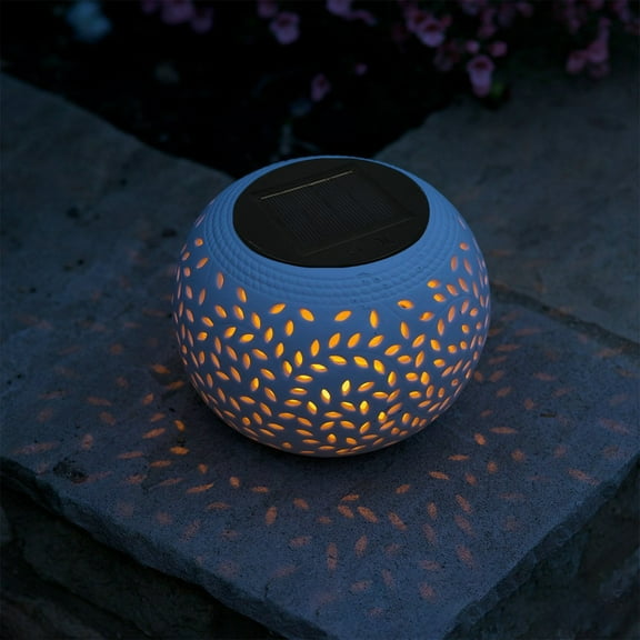 Solar Outdoor Table Lantern Flickering Flame Light Round Pot With Warm Yellow Garden LED Tabletop Lamp Decorative For Garden Yard