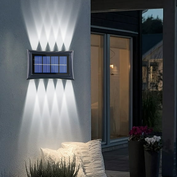 Solar Outdoor Wall Light with Light Sensor, Up and Down LED Wall Washer Lamp, IP65 Rainproof Automatic On Off, Exterior Lighting for Courtyard, Patio, Garden, Garage, Balcony
