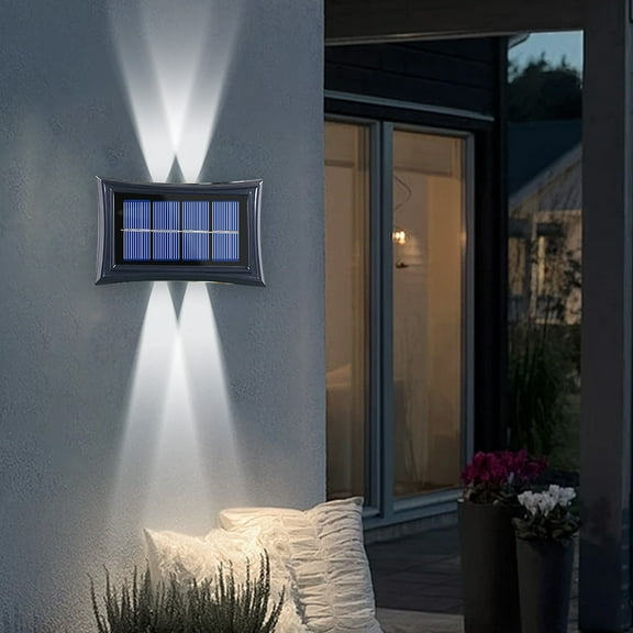 Solar Outdoor Wall Lights, Waterproof IP65 Up Down Wall Wash Light with Auto On/Off, Modern Exterior Lighting for Garden Patio Garage Driveway Courtyard Terrace Landscape Decor(White light 4 lamp)
