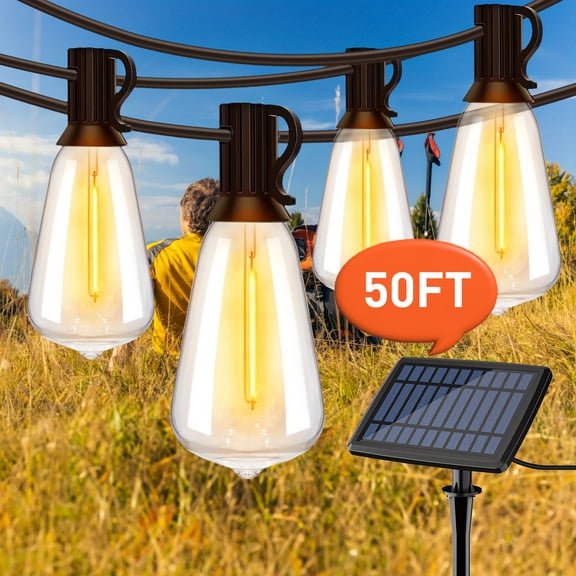 Solar Outdoor Waterproof LED String Lights ST38 Shatterproof Dimmable Globe Bulb 4 Modes Strong-Weak-Flash-Breath for Yard Pool Camping Wedding Garden Decor