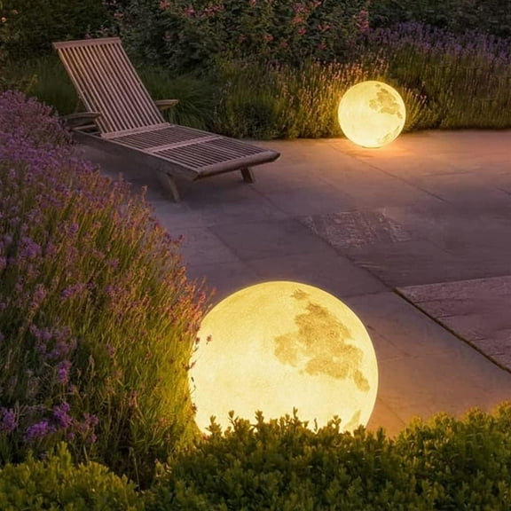Solar Outdoor landscape Lights 15.7 inch LED Moon Floor Lamp, 3D Outdoor Waterproof Moon Decorative Lamp, Dimmable Garden Light for Garden Lawn Light Dining Atmosphere Light Waterproof Pillar Lamp
