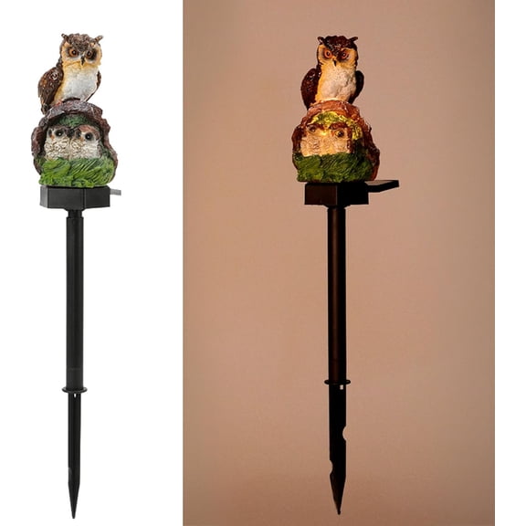 Solar Owl Family Stake Light - Cute Resin LED Yard Light, Waterproof with Smart Sensor for Pathways & Lawns