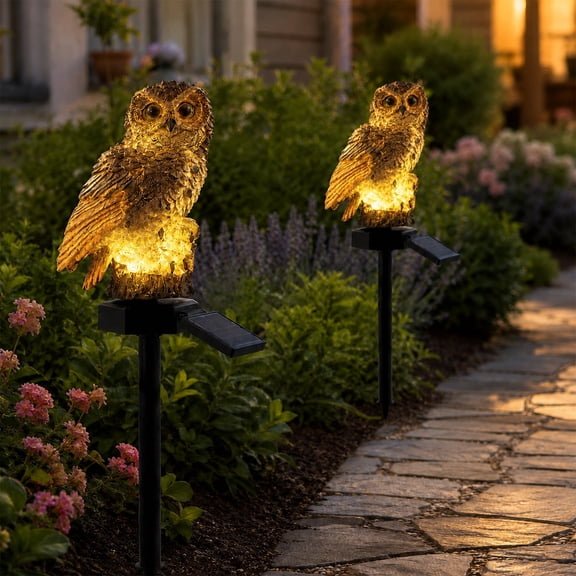 EHXS Solar Owl Garden Lights, LED Warm White Outdoor Stake Lights for Yard, Garden, Pathway, Patio and Backyard Decor, 2 Pcs