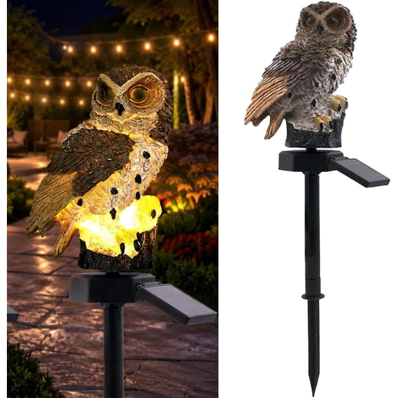 Solar Owl Garden Stake Light, IP65 Waterproof Resin Owl Statue Outdoor Decor, Solar Powered LED Lawn Lamp for Yard Patio Pathway(black)Q