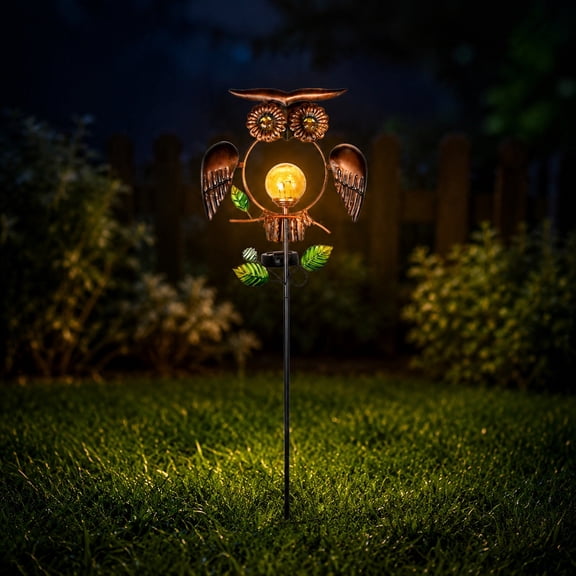 Solar Owl Garden Stake Light, Iron Outdoor Decorative Ground Lamp with Multicolor LED Lights, Weather Resistant Solar Powered Yard Ornament for Garden Terrace Flower Bed Pathway