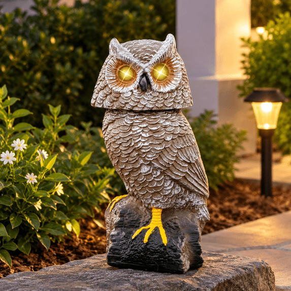 Frtures Solar- Owl Garden Statue with Motion Detection, Rotating Head, and ...
