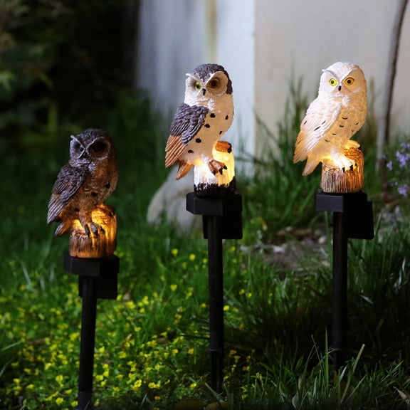 Solar Owl Lawn Light, Garden Owl Statue Solar Light, Outdoor LED Owl Light with Spike for Yard Patio Pathway